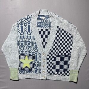 Pilcro Anthropologie Mash‎ Up Cardigan Sweater Womens Medium Checkered